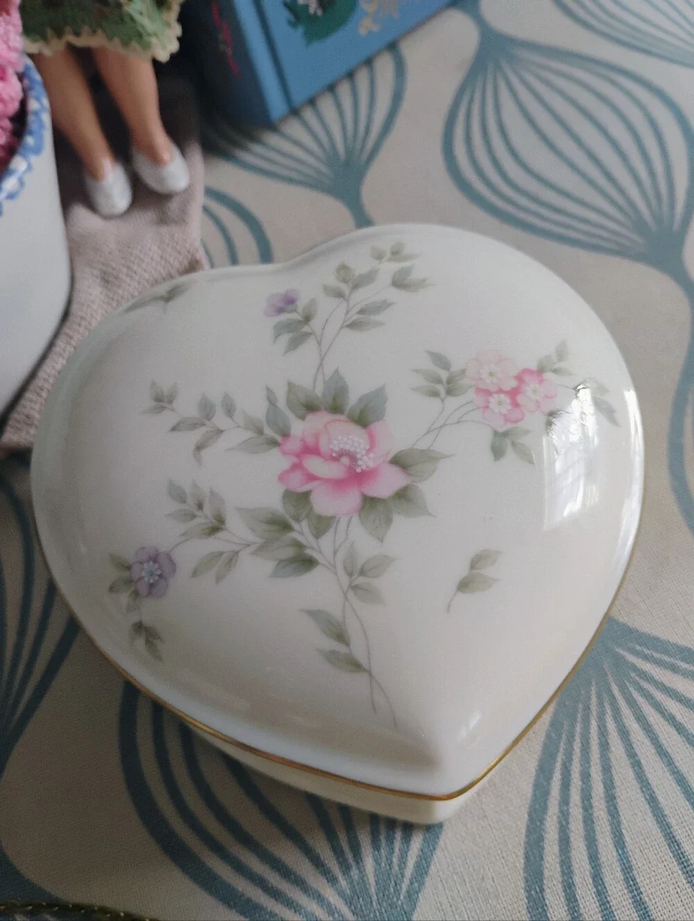 Vintage MIKASA Heart Lidded Jewelry Box Floral
